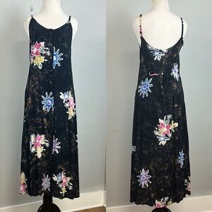 Tropical Tie Dye Floral Rayon Resort Vacation Beach Dress Sz S/M